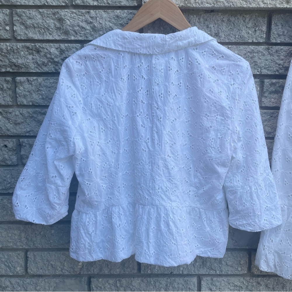 Monroe & Main White Embroidered Eyelet Bubble Hem Blazer & Skirt Set Size 12 L - Picture 7 of 10